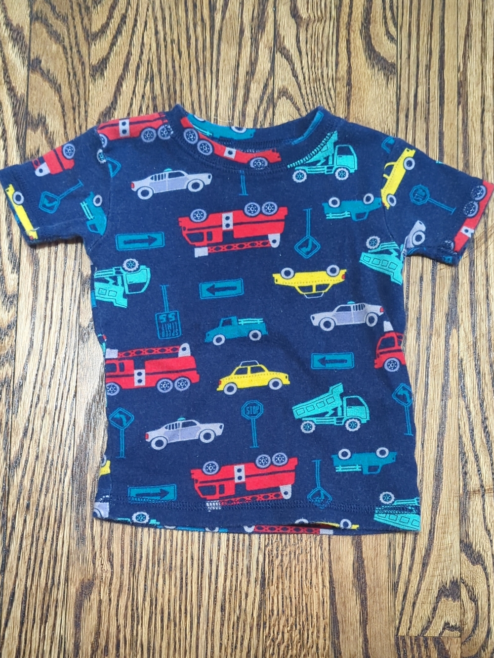 Kids Short Sleeve Navy Car & Truck Tee - Multicolor